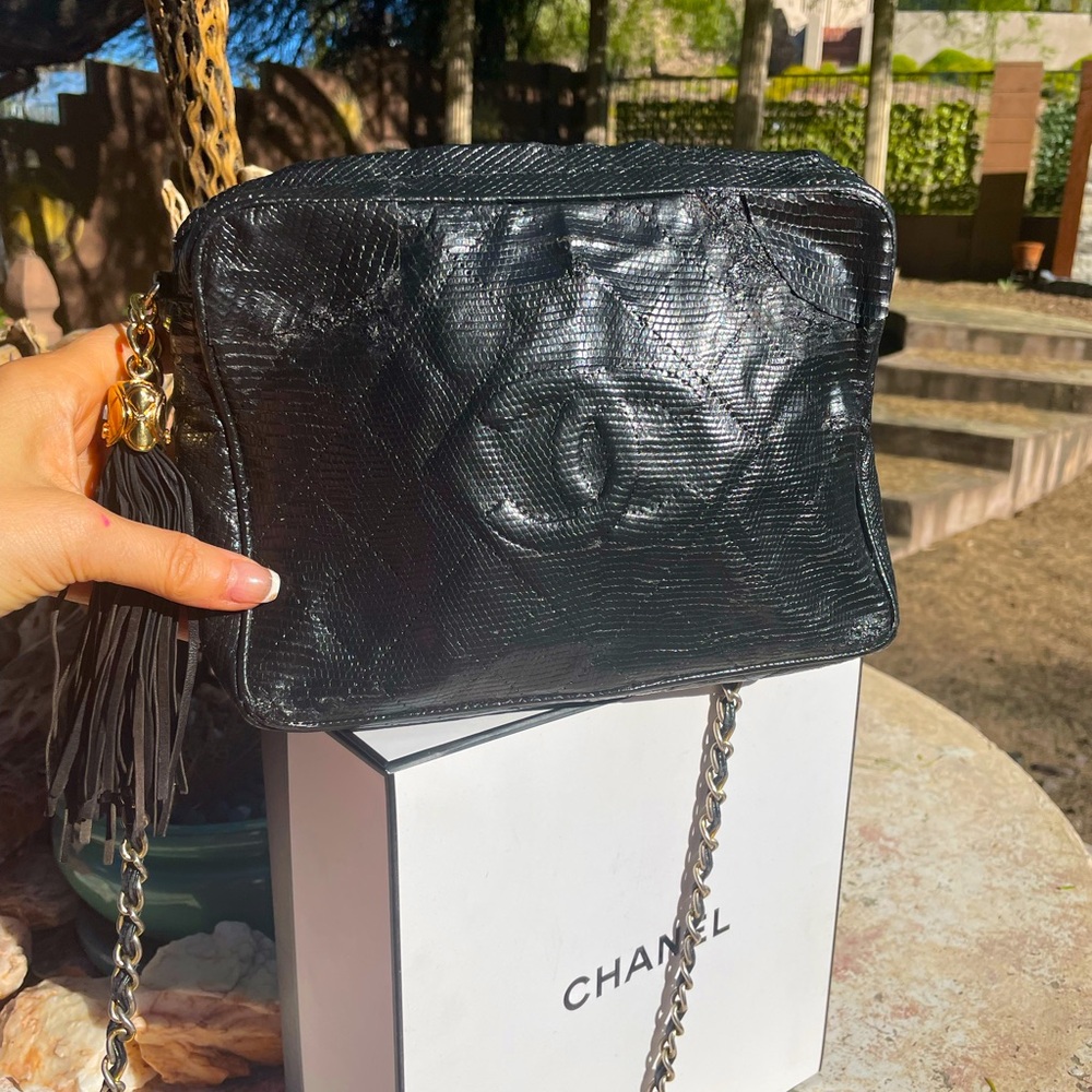 Chanel Lizard skin camera bag.